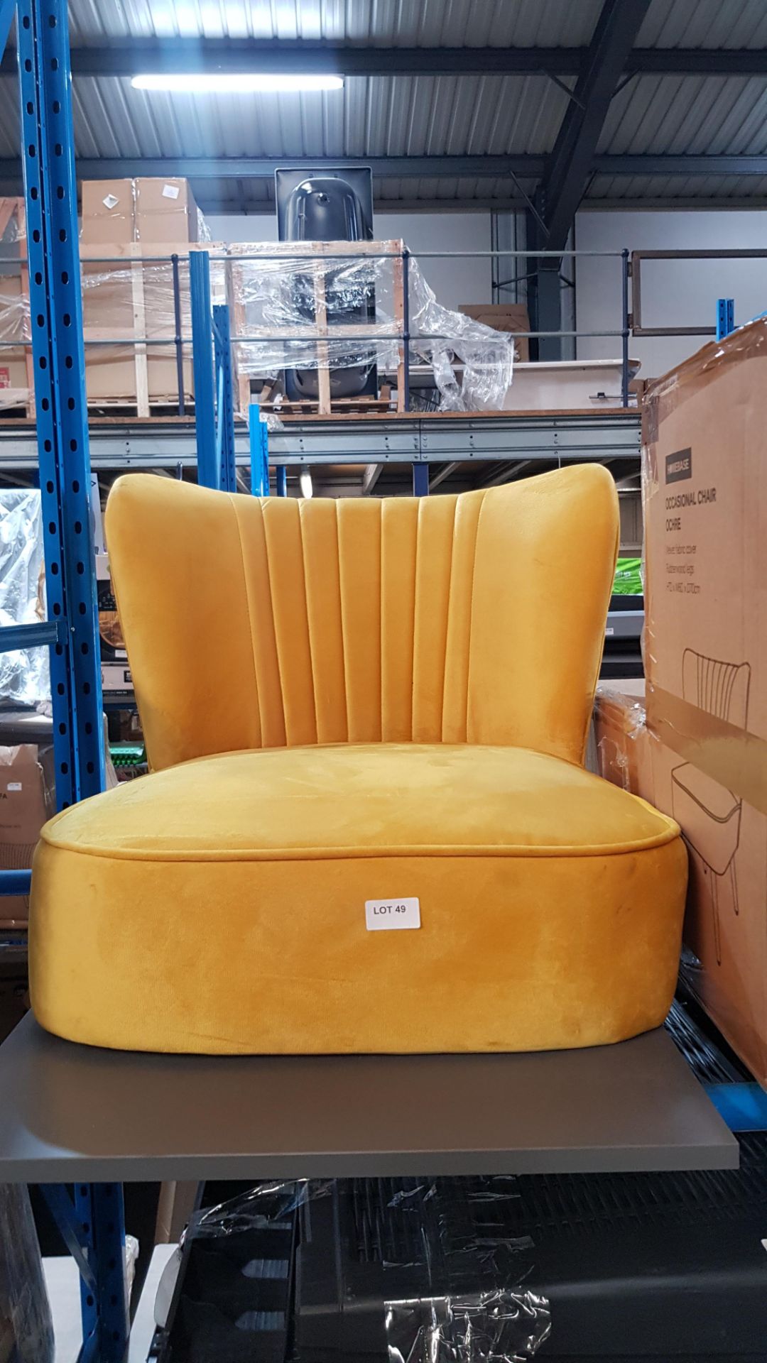 (R3J) 1 X Occasional Chair Ochre. Velvet Fabric Cover With Rubberwood Legs (Legs Contained In Unit) - Image 3 of 3