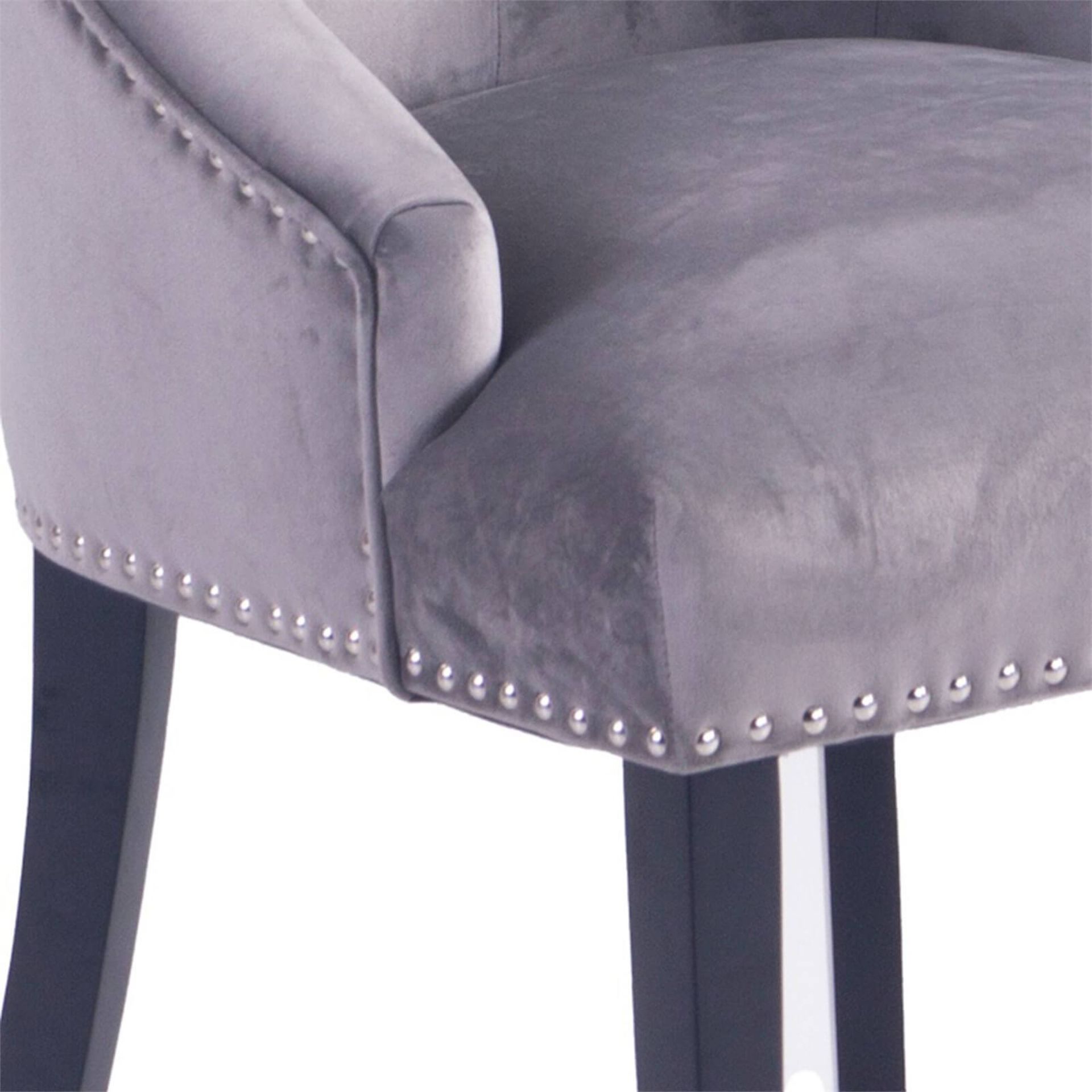 (R3K) 2 X Annabelle Velvet Chairs Grey Black Painted Rubberwood Legs (H102xW56xD72cm) - Image 5 of 7