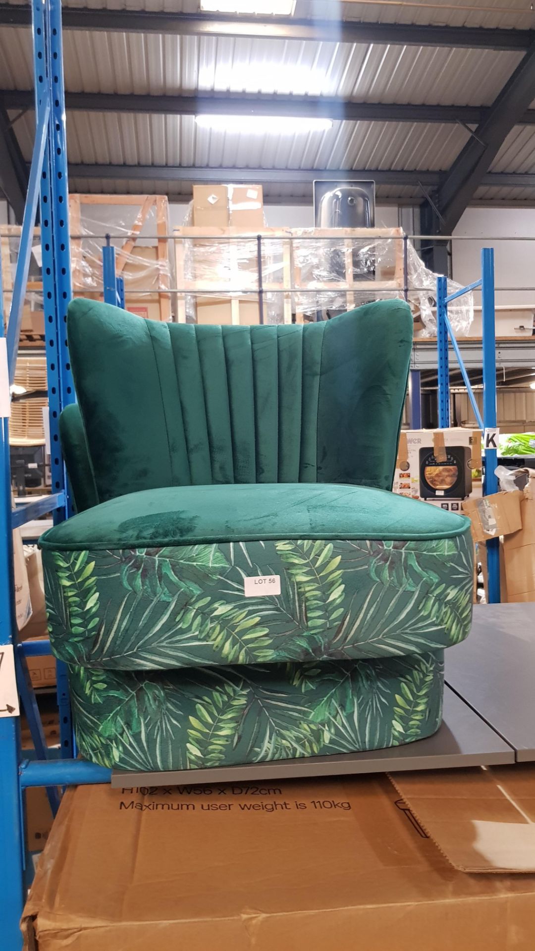 (R3K) 2 X Occasional Chair Green Fern jungle print. Velvet Fabric Cover With Rubberwood Legs (Legs - Image 3 of 3