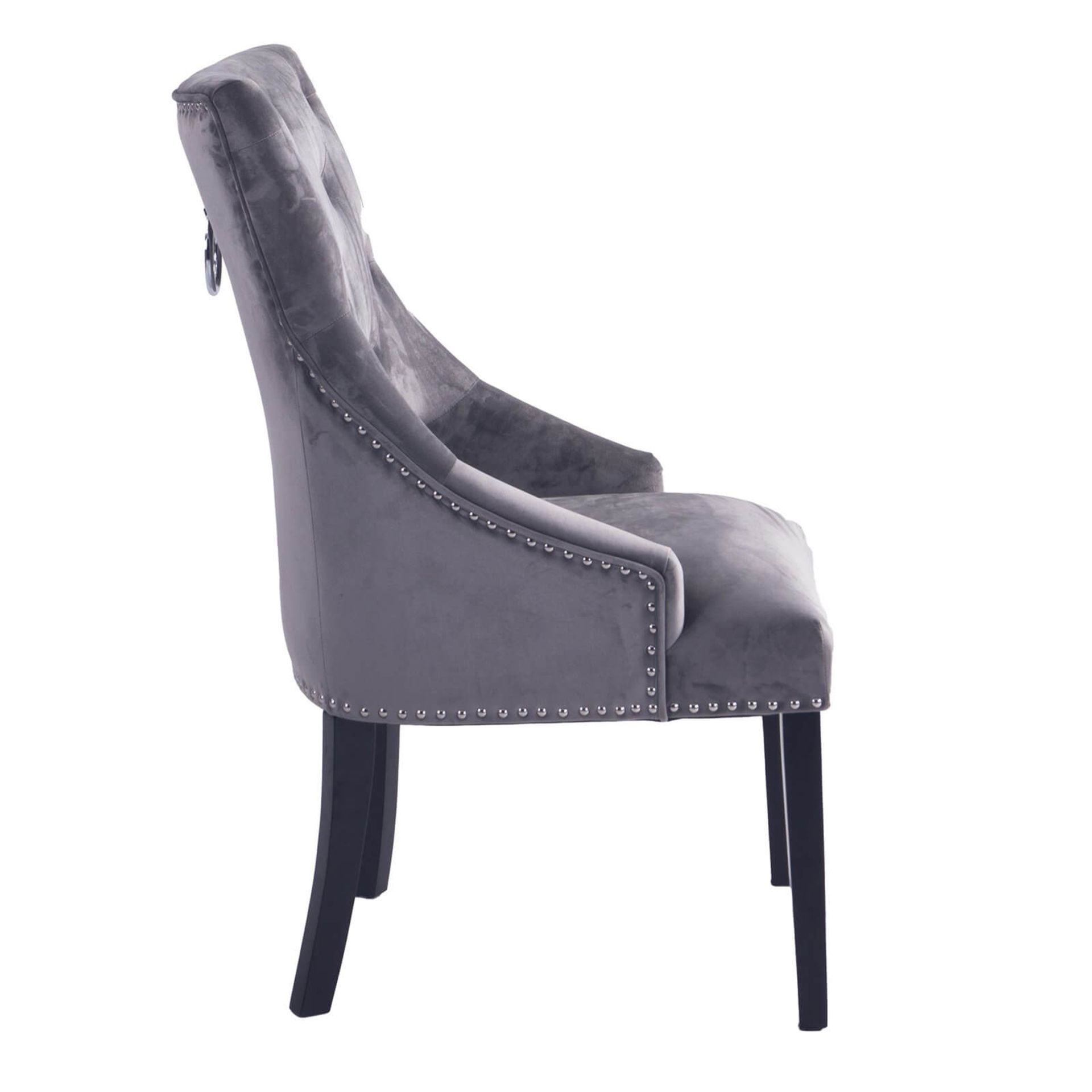 (R3K) 2 X Annabelle Velvet Chairs Grey Black Painted Rubberwood Legs (H102xW56xD72cm) - Image 4 of 6