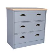 (R3K) 1 X Ashton Chest Of Drawers (3 Drawers). Oak Effect With Grey Painted Finish (H75xW75xD39cm)