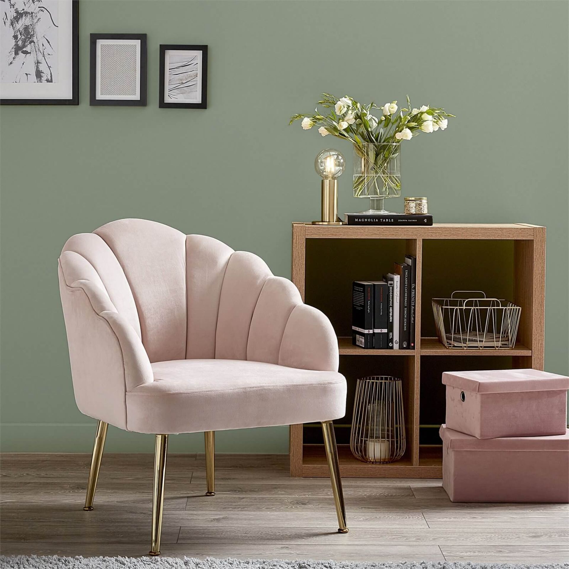 (R3K) 1 X Sophia Occasional Chair Blush. Velvet Fabric Cover. Metal Legs. (H77 x W64 x D71cm) - Image 2 of 3