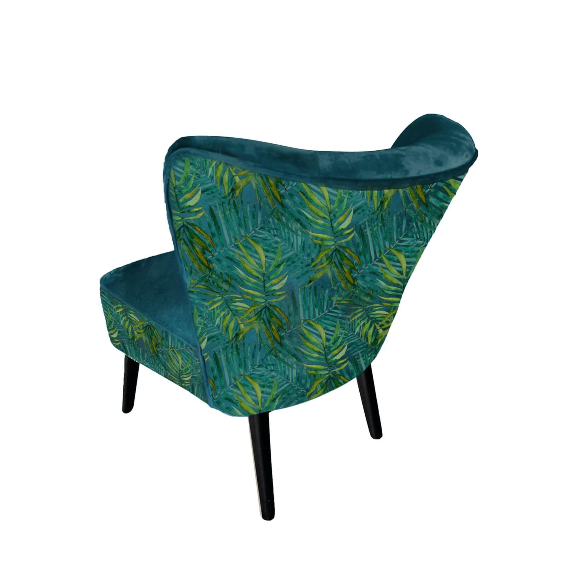 (R3K) 2 X Occasional Chair Green Fern jungle print. Velvet Fabric Cover With Rubberwood Legs (Legs - Image 2 of 3