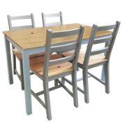 (R3K) 1 X Mortimer Pine Dining Set With 4 Chairs. 2 Tone Finish, Grey Frames With Natural Wood Fini