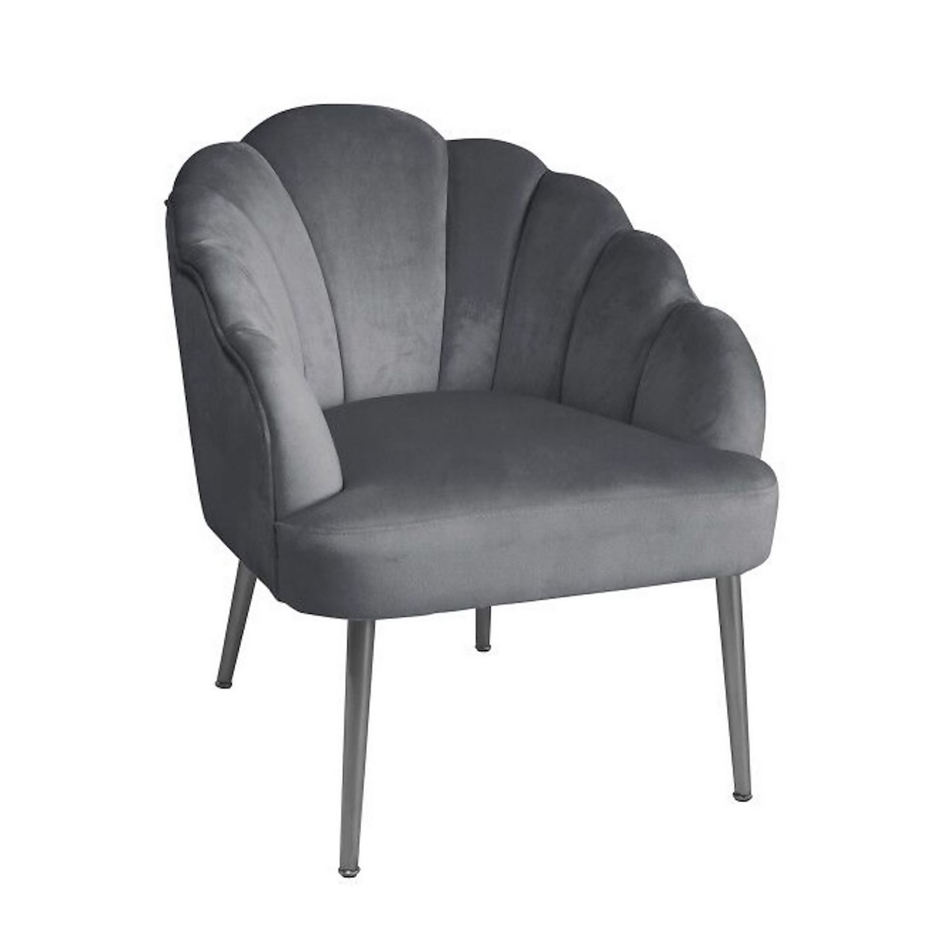 (R2P) 1 X Sophia Occasional Chair Grey. Velvet Fabric Cover. Metal Legs. (H77 x W64 x D71cm)