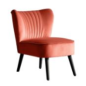 (R4G) 1 X Occasional Chair Burnt Orange. Velvet Fabric Cover With Rubberwood Legs. (H72xW60xD70cm)