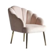 (R3K) 1 X Sophia Occasional Chair Blush. Velvet Fabric Cover. Metal Legs. (H77 x W64 x D71cm)