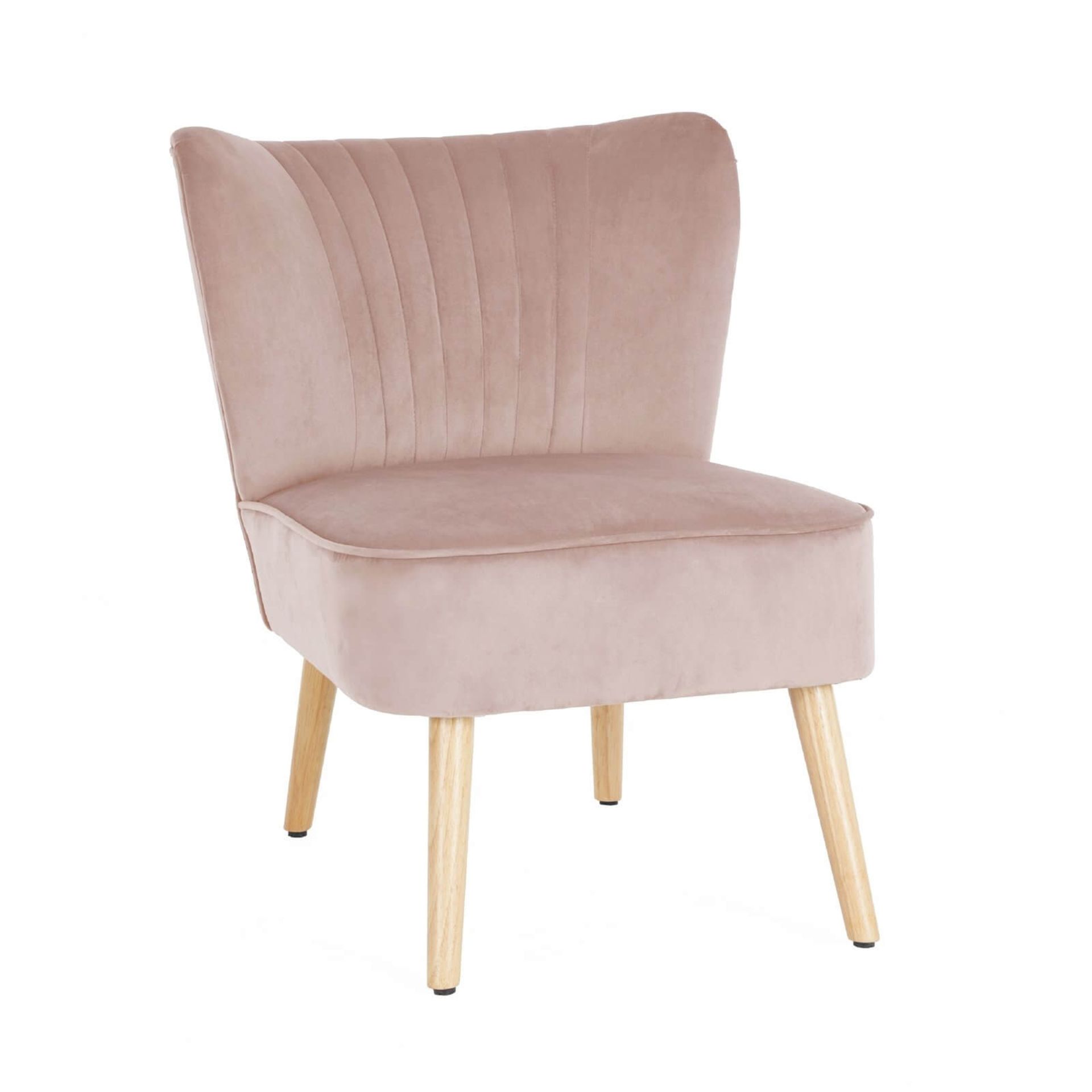 (R3P) 1 X Sophia Occasional Chair Blush. Velvet Fabric Cover With Metal Legs. (H77xW64xD71cm)