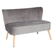 (R4C) 1 X Cocktail Sofa Grey Velvet Fabric Cover With Rubberwood Legs. (H72xW110xD70cm)