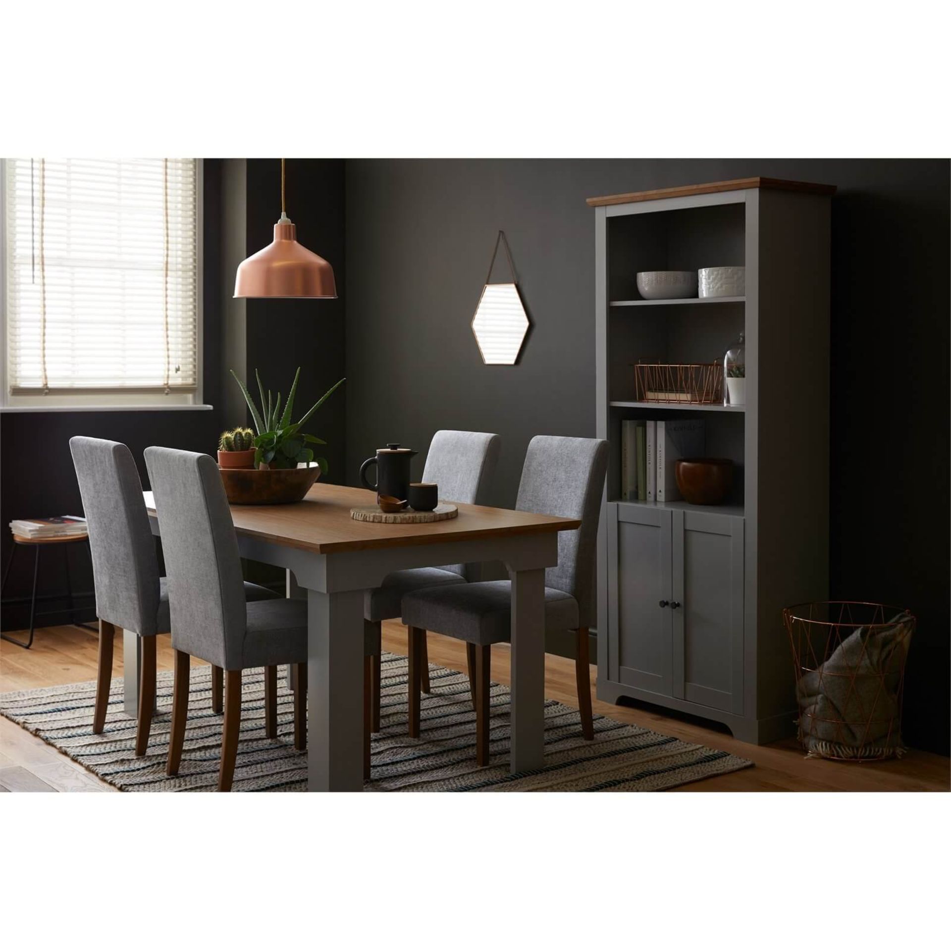 (R7D) 4 X Diva Dining Chairs. Grey Upholstered Seats. Solid Rubberwood Legs. RRP £250