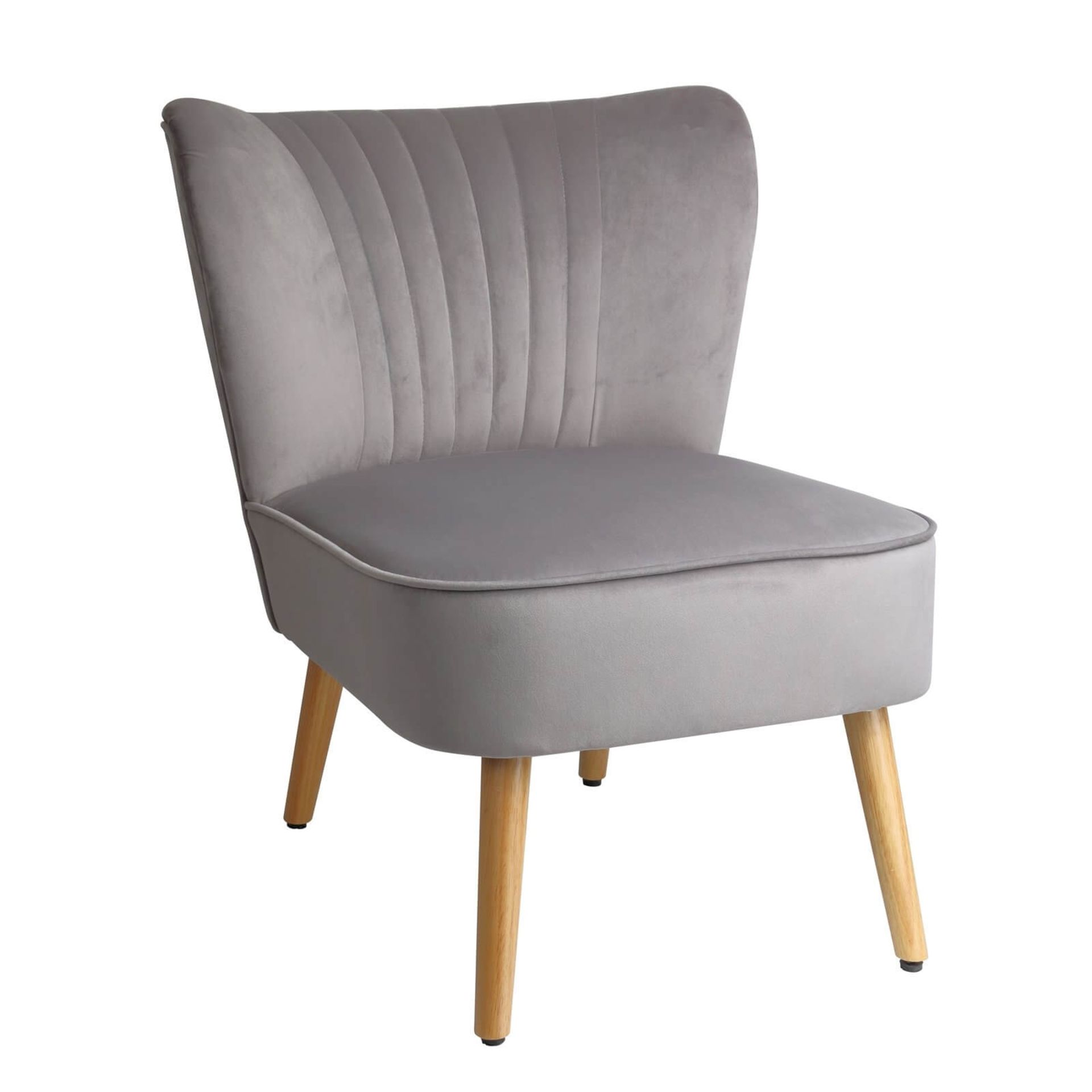 (R7N) 1 X Occasional Chair Grey. Velvet Fabric Cover. Rubberwood Legs. (H72xW60xD70cm) RRP £60 - Image 2 of 6