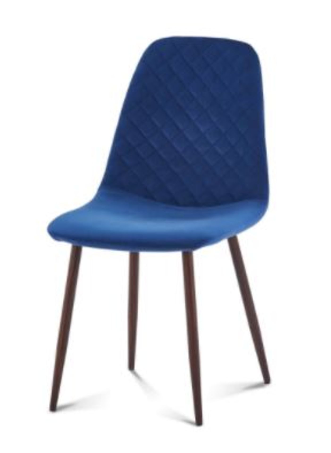 (R10H) 2 X Perth Navy Velvet Chair. Walnut Effect Metal Frame With Fully Upholstered Seat. (H84xW53