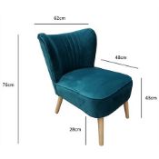 (R7L) 1 X Occasional Chair Teal. Velvet Fabric Cover. Rubberwood Legs. (H72xW60xD70cm) RRP £60