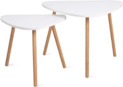 (R7I) 4 X Living Elements Furniture Teardrop Nest Tables White/Oak. (H460xW480x480Dmm)