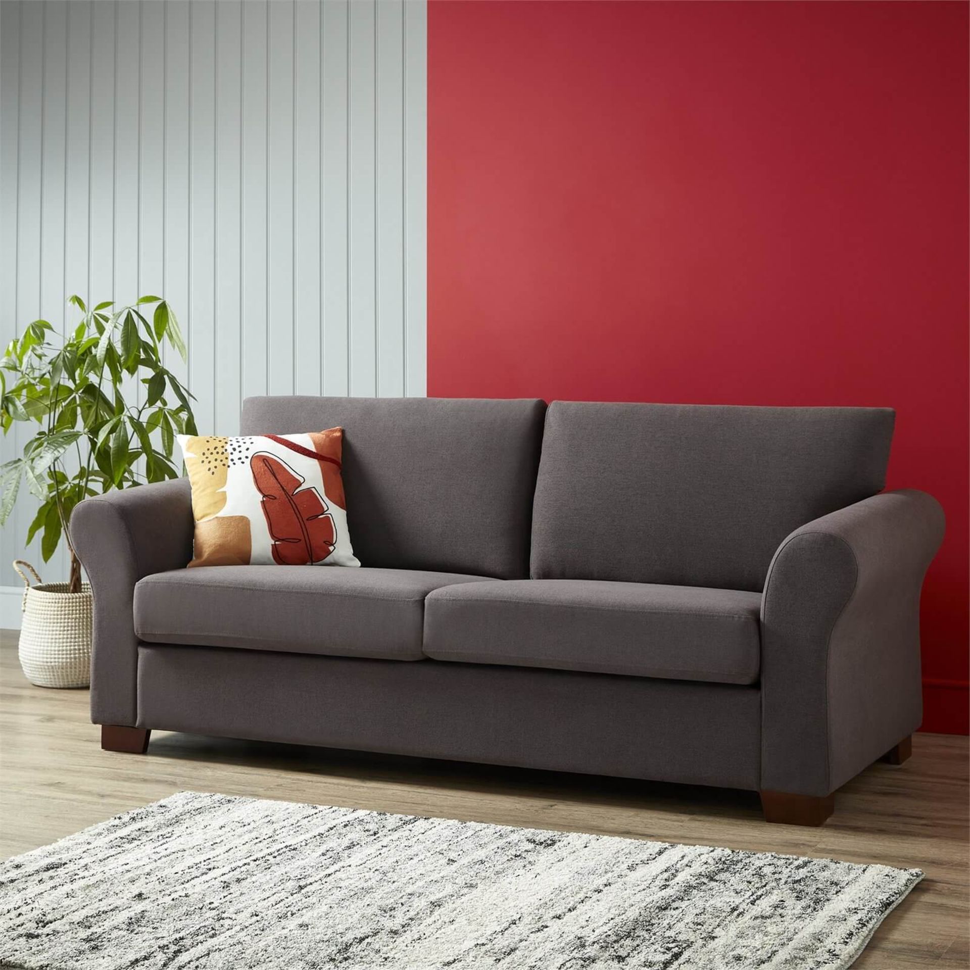 (R7P) 1 X Hayley Sofa Charcoal 3 Seater Sofa, Wooden Frame With Solid Beechwood Legs. 100% Polyest