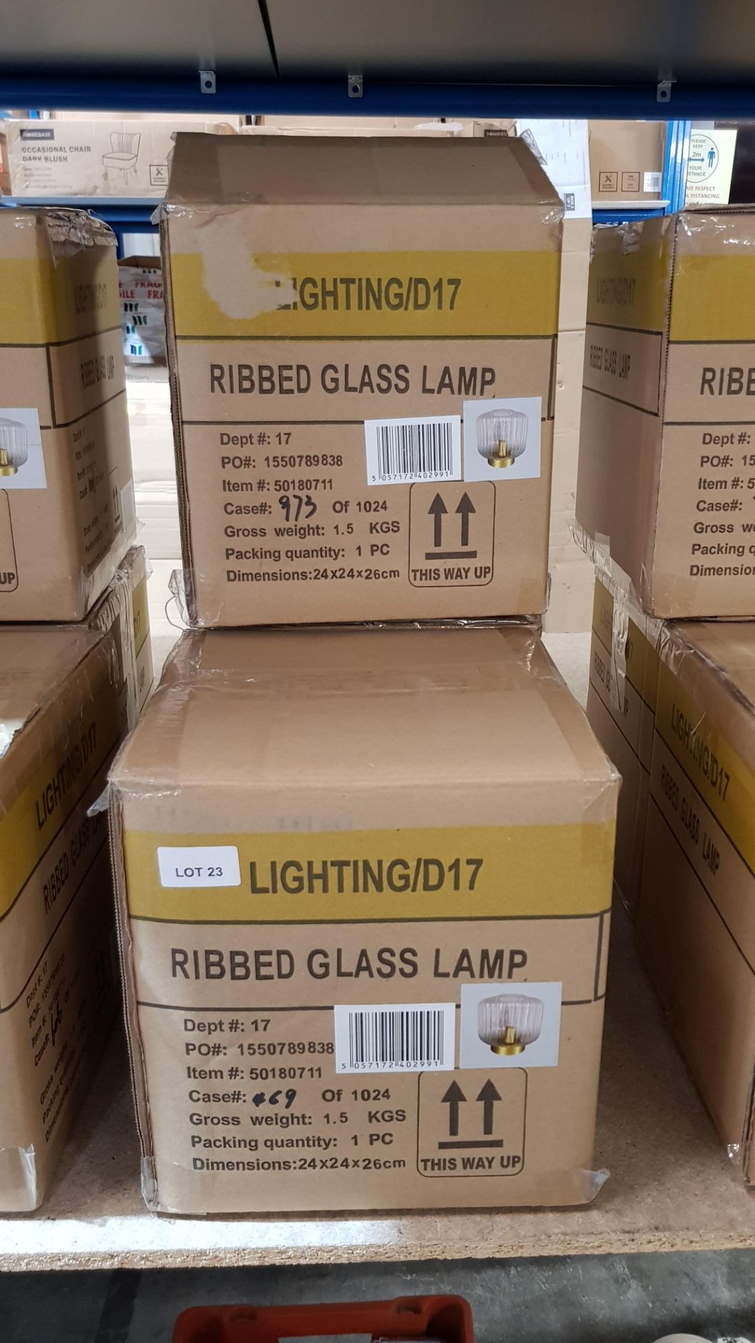 (R6A) Lighting. 3 X Ribbed Glass Lamp. (May Contain Undelivered / Wrong Item Return Sticker) - Image 2 of 2