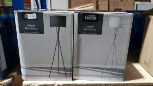 (R10C) Lighting. 2 X Tripod Floor Lamp (1 X Black Shade & 1 X White Shade)