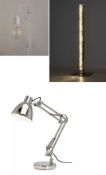 (R6D) Lighting. 3 Items. 1 X LED Table Lamp, 1 X White Wall Lamp & 1 X Task Lamp