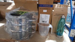 (R5G) Household. 17 Items. 12 x 1 Litre Measuring Jug, 4 X Opp Water Bottle Blue & 1 X Heavy Gauge