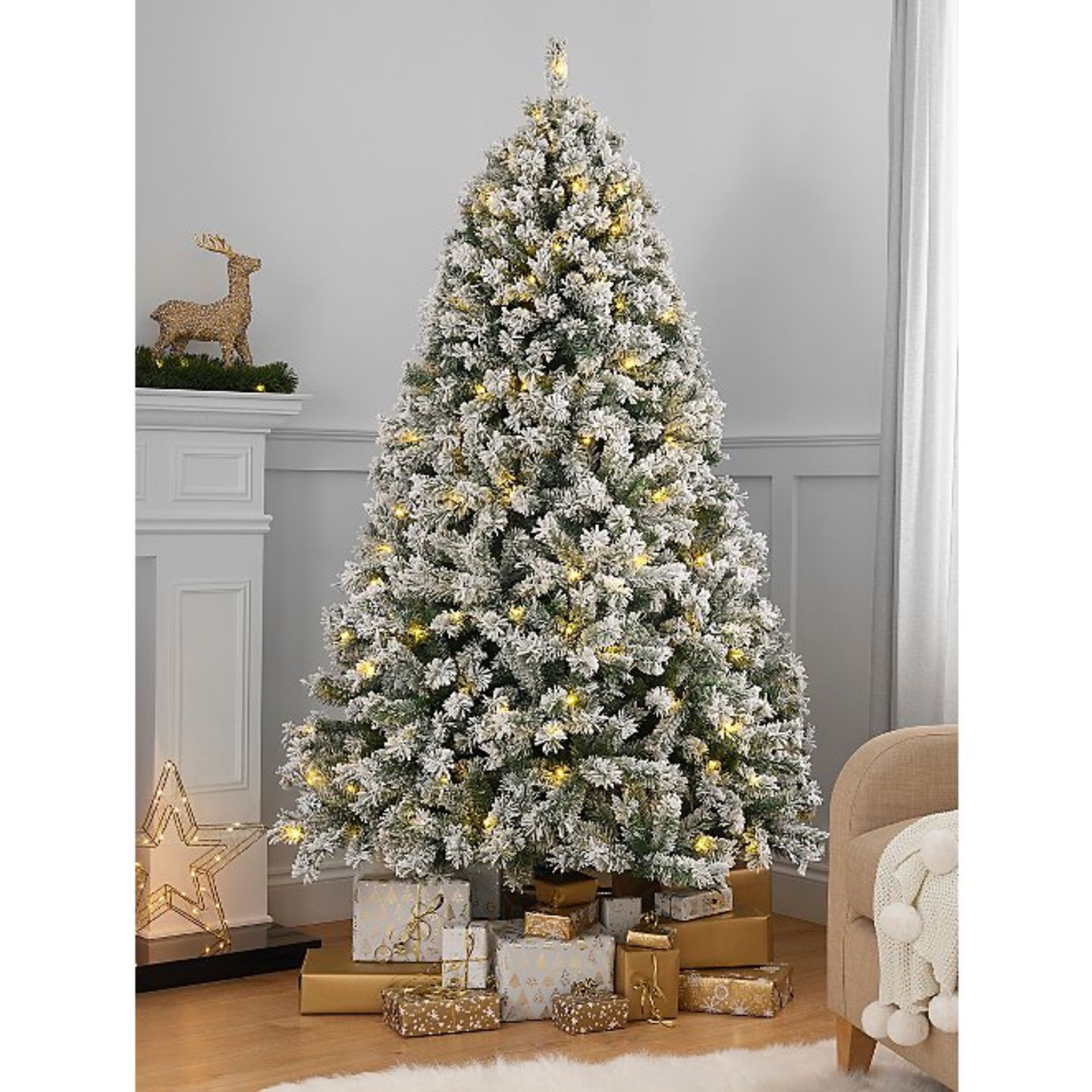 (R6C) Christmas. 6 Items. 1 X 7ft Snowy Tree Pre Lit (RRP £85), 1 X 6ft Snowy Tree Pre Lit (RRP £50