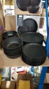 (R5E) Household. 24 X Stoneware Matte Black Dinner Set