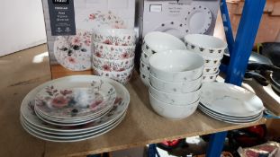 (R5C) Household. 28 Items. 1 X Porcelain Floral 12 Piece Dinner Set, 8 X Bee Bowls, 4 X Porcelain M