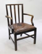 Georgian Oak Leather Seated Country Armchair