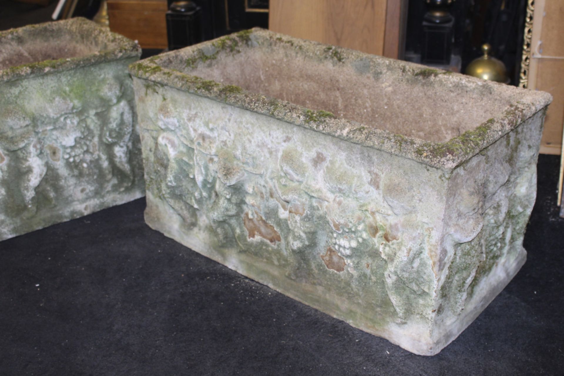 Pair of Old Reconstituted Cherubic Garden Planter Troughs - Image 2 of 4