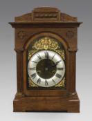 Early 20th c. German Oak Cased Mantle Clock by Badische Uhrenfabrik