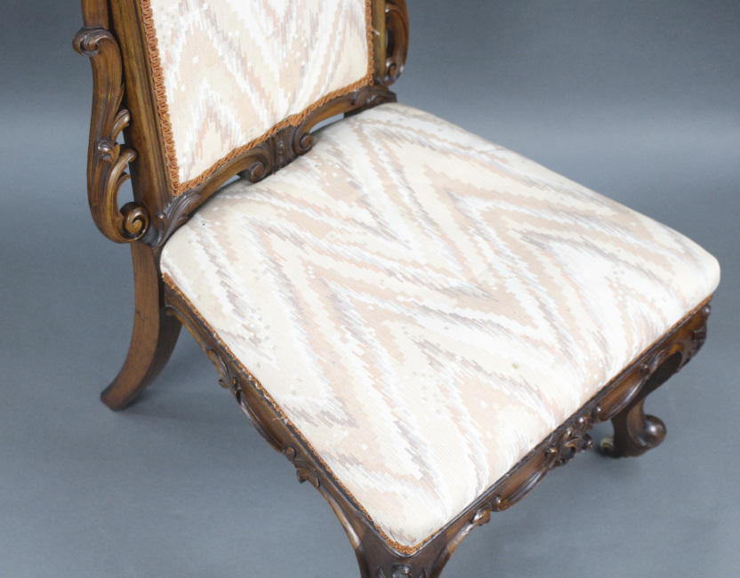 Antique Victorian Carved Walnut Upholstered Chair - Image 6 of 8