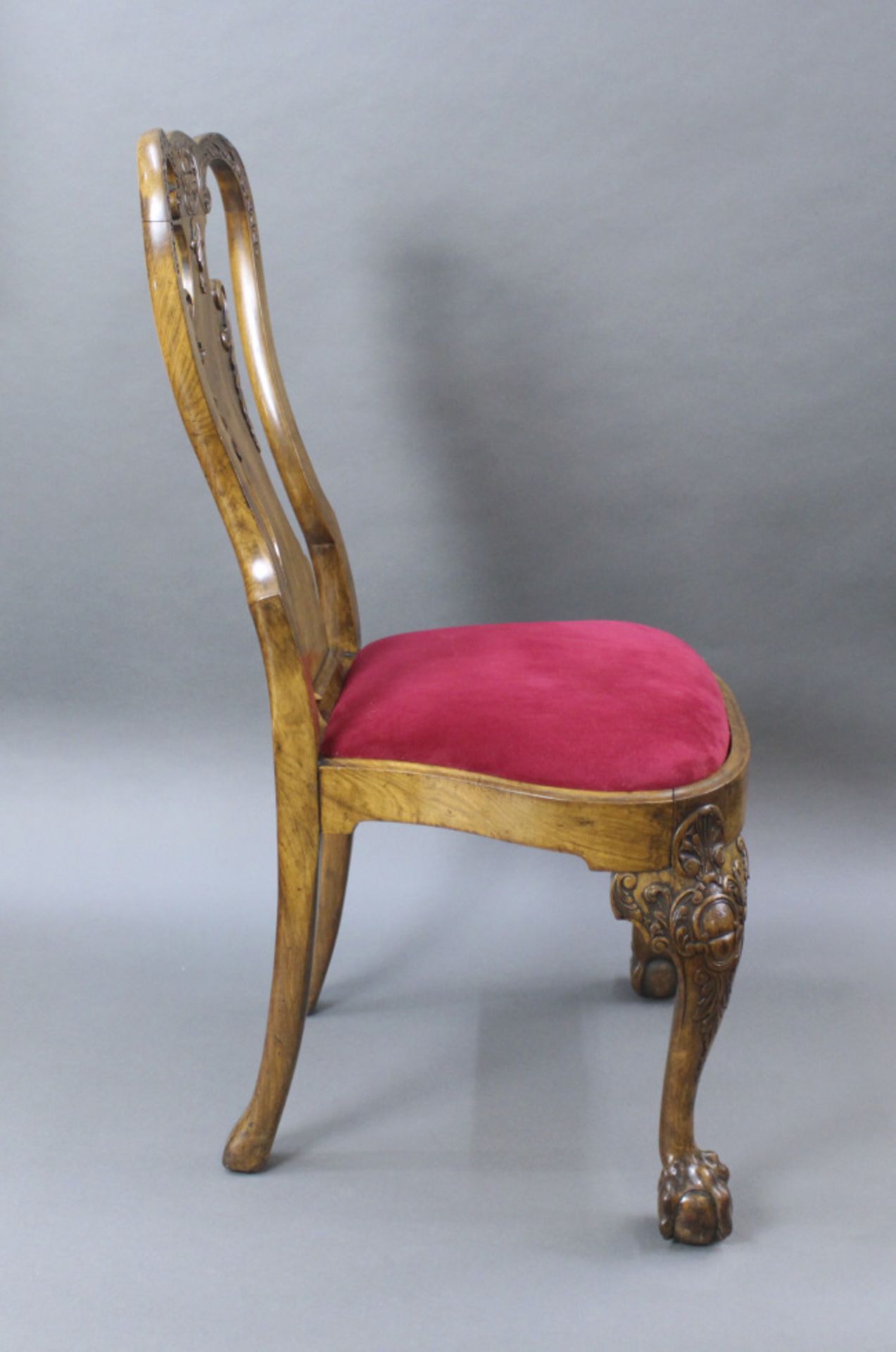 Set of 6 Early 20th c. Georgian Style Carved Walnut Dining Chairs - Image 4 of 17