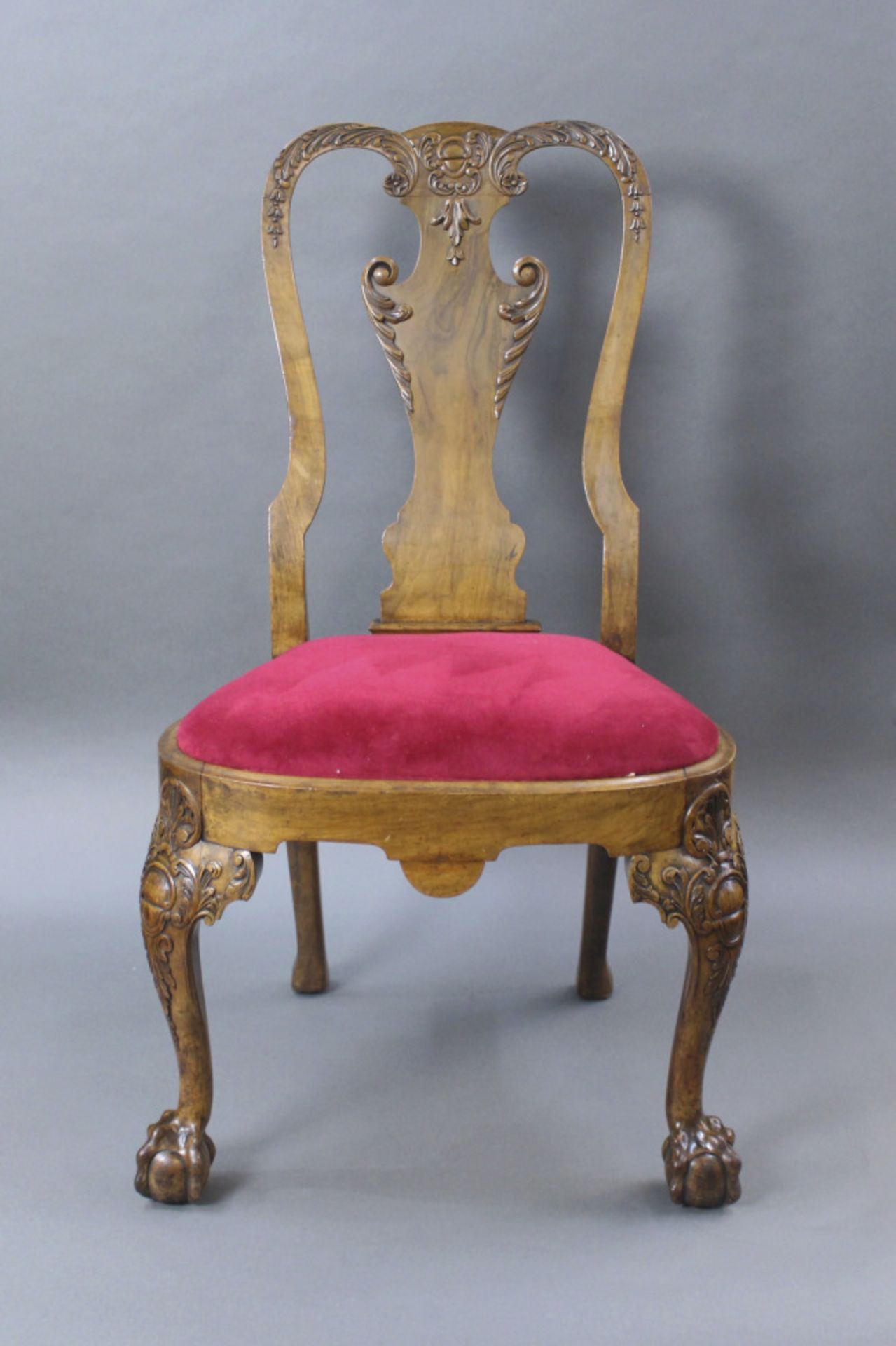 Set of 6 Early 20th c. Georgian Style Carved Walnut Dining Chairs - Image 3 of 17