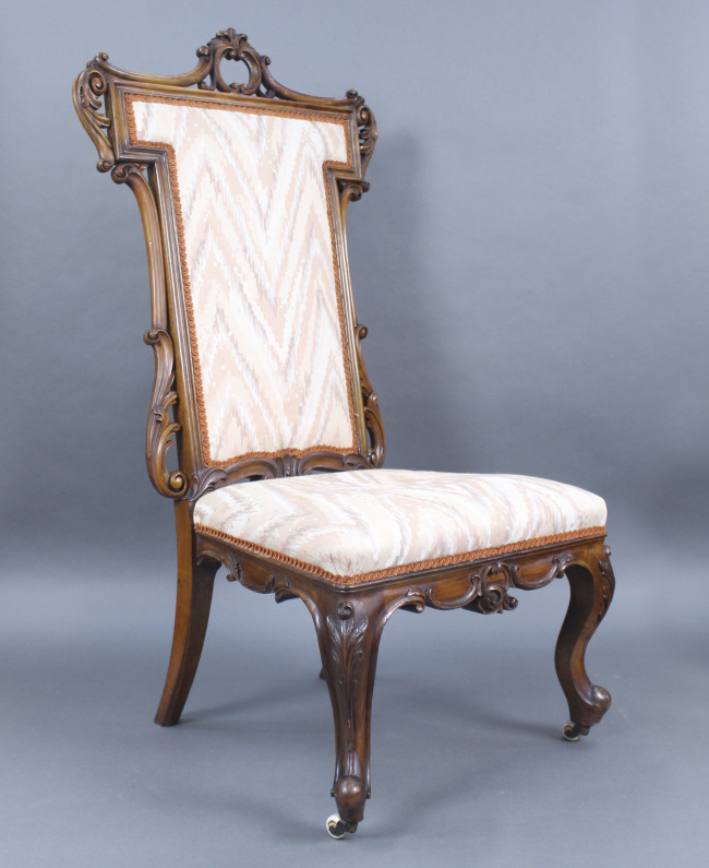 Antique Victorian Carved Walnut Upholstered Chair