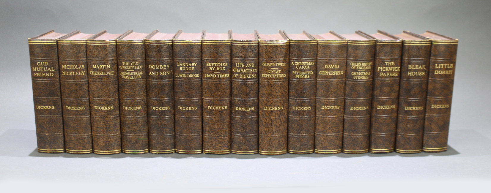 Collection of 15 Leather Bound Charles Dickens Books