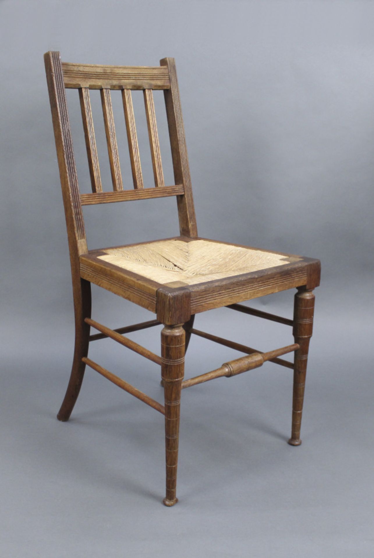 Edwardian Beech Occasional Chair with Rush Seat