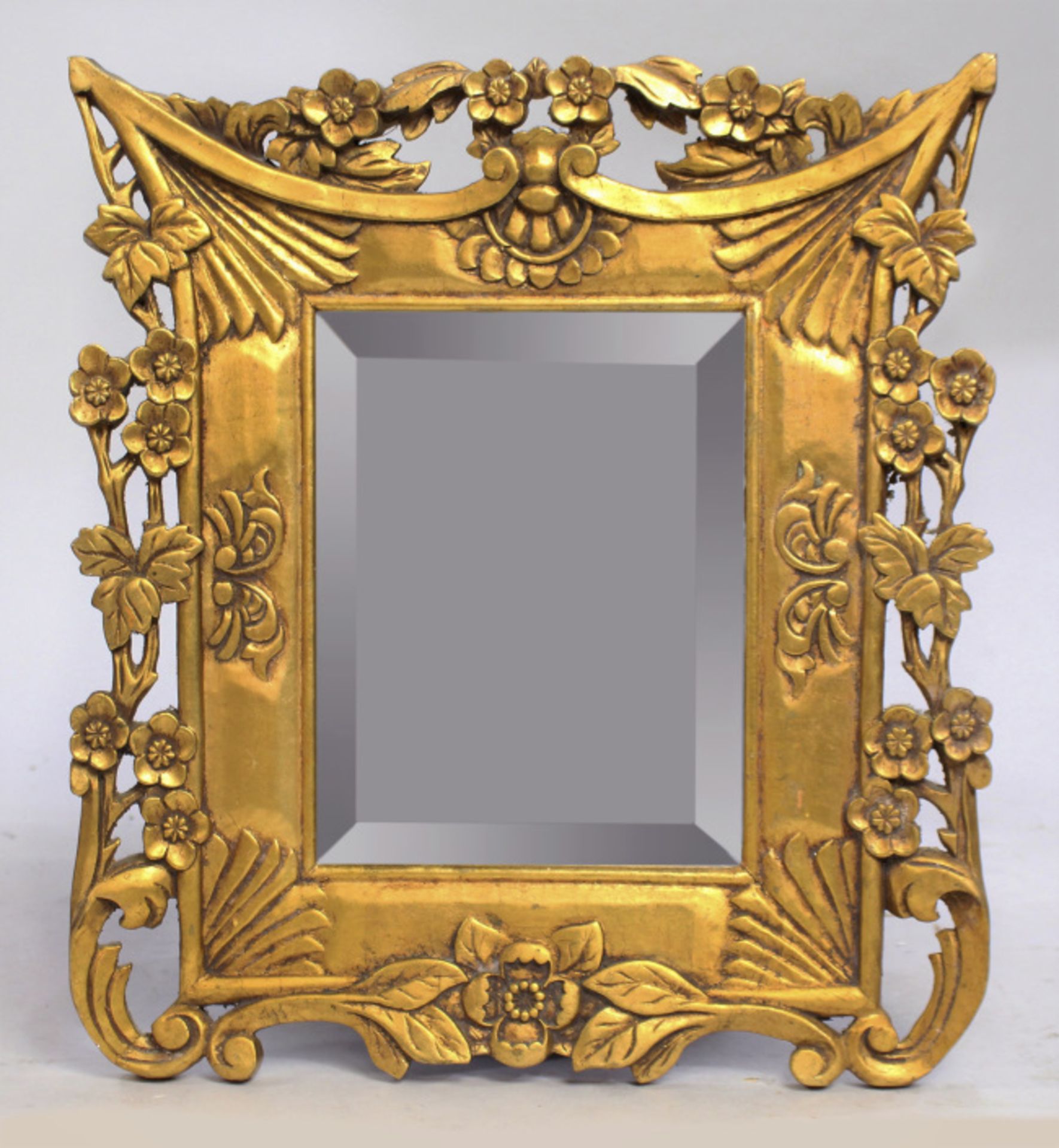 Carved Floral Giltwood Bevelled Glass Wall Mirror