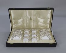 Cased Royal Doulton White & Gold Coffee Service