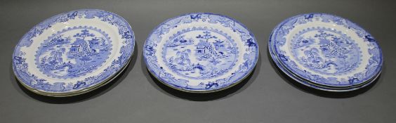 Set of 8 Mason's Blue & White Ironstone Plates