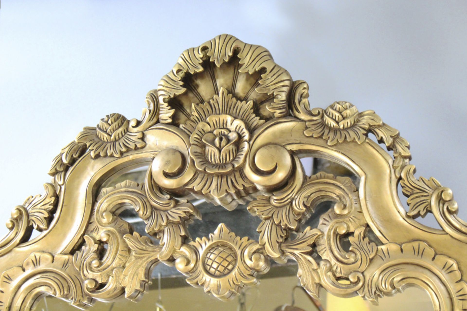 Large Carved Giltwood Marble Topped Console Table with Mirror - Image 3 of 10