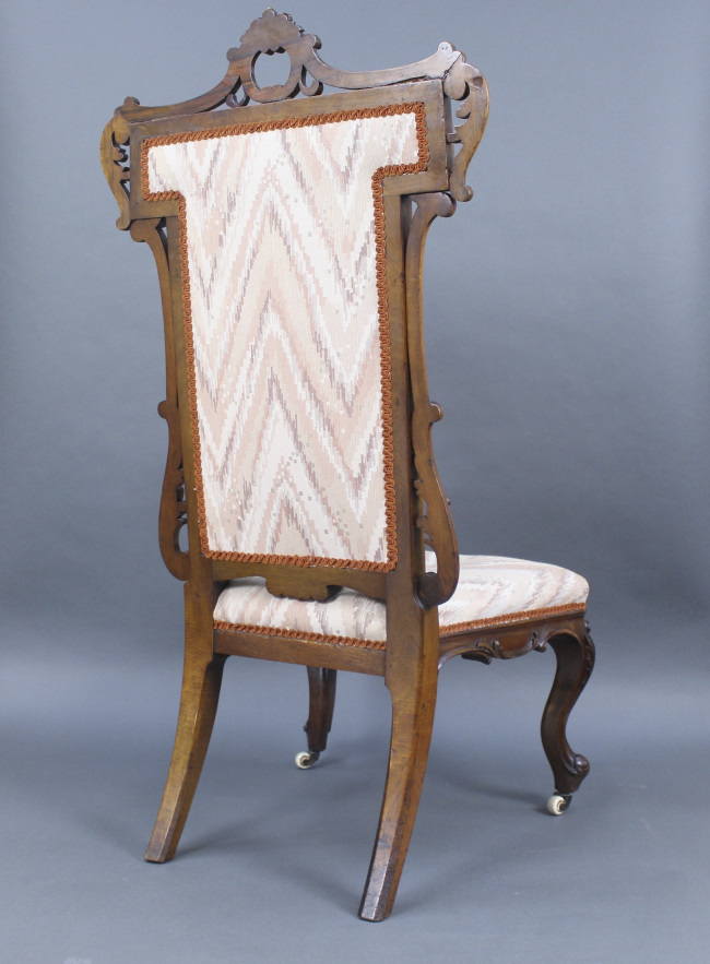 Antique Victorian Carved Walnut Upholstered Chair - Image 4 of 8