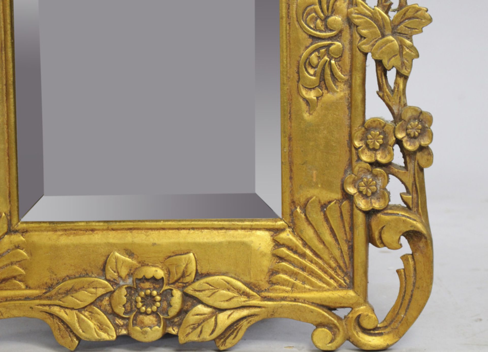 Carved Floral Giltwood Bevelled Glass Wall Mirror - Image 4 of 5