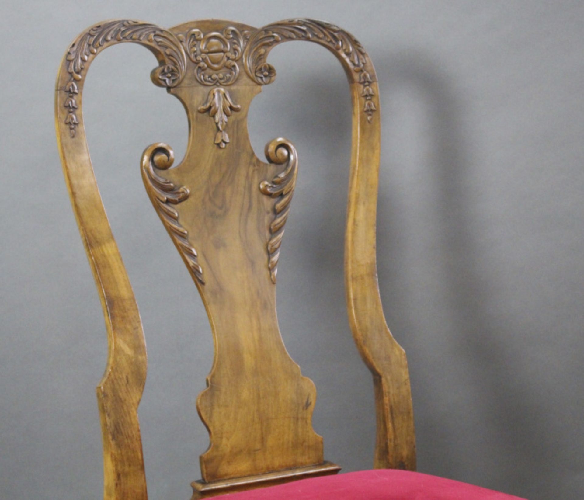 Set of 6 Early 20th c. Georgian Style Carved Walnut Dining Chairs - Image 6 of 17