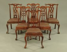 Set of 6 Mahogany Ball & Claw Leather Seated Dining Chairs