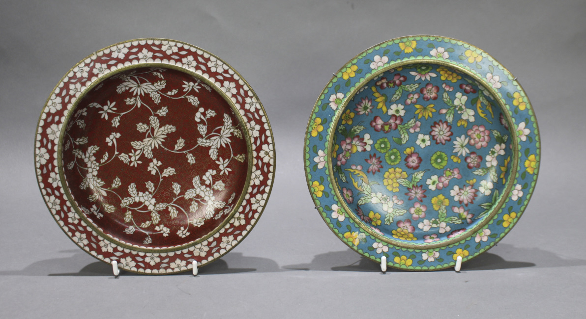 Pair of Chinese Cloisonne Enamelled Bronze Dished Plates - Image 2 of 4