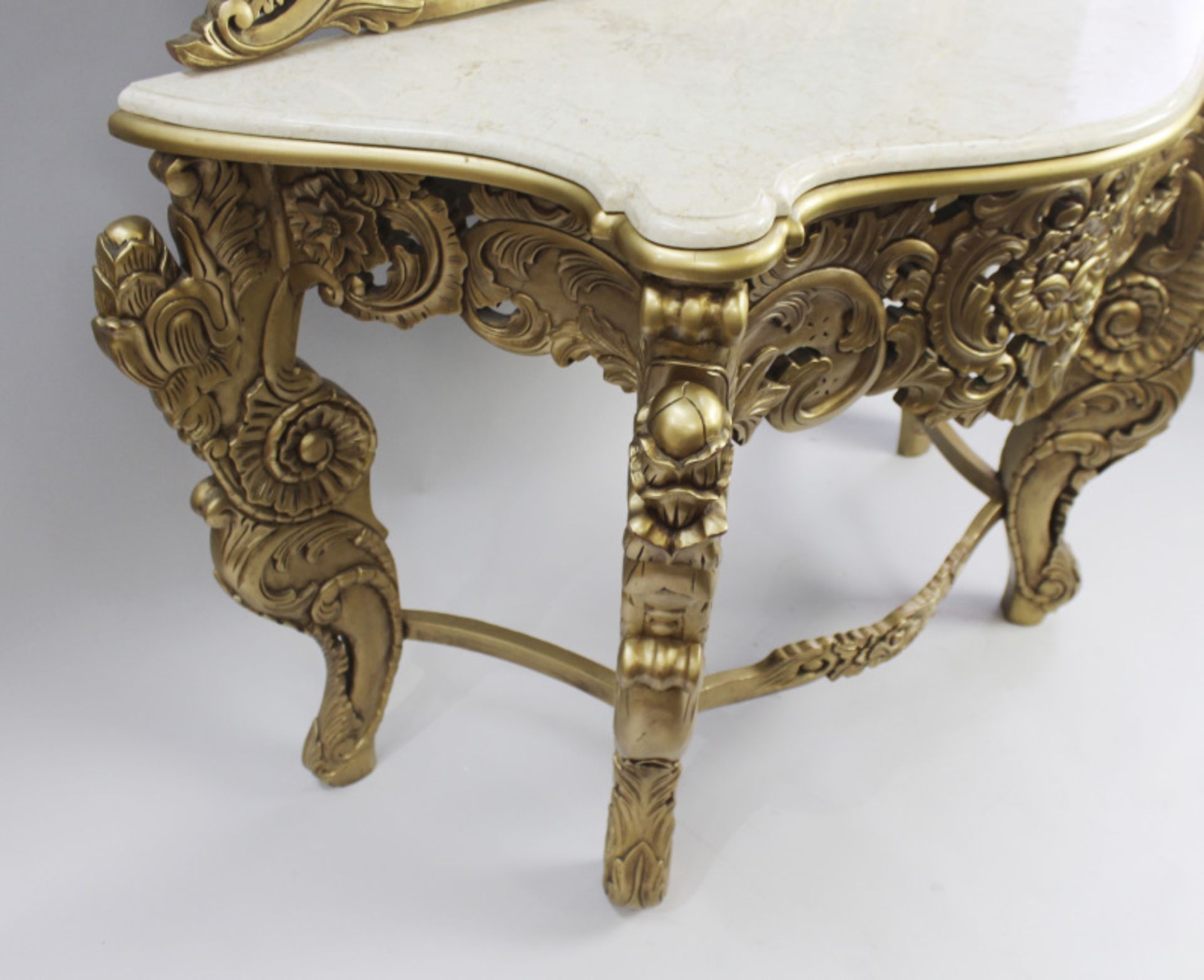 Large Carved Giltwood Marble Topped Console Table with Mirror - Image 5 of 10