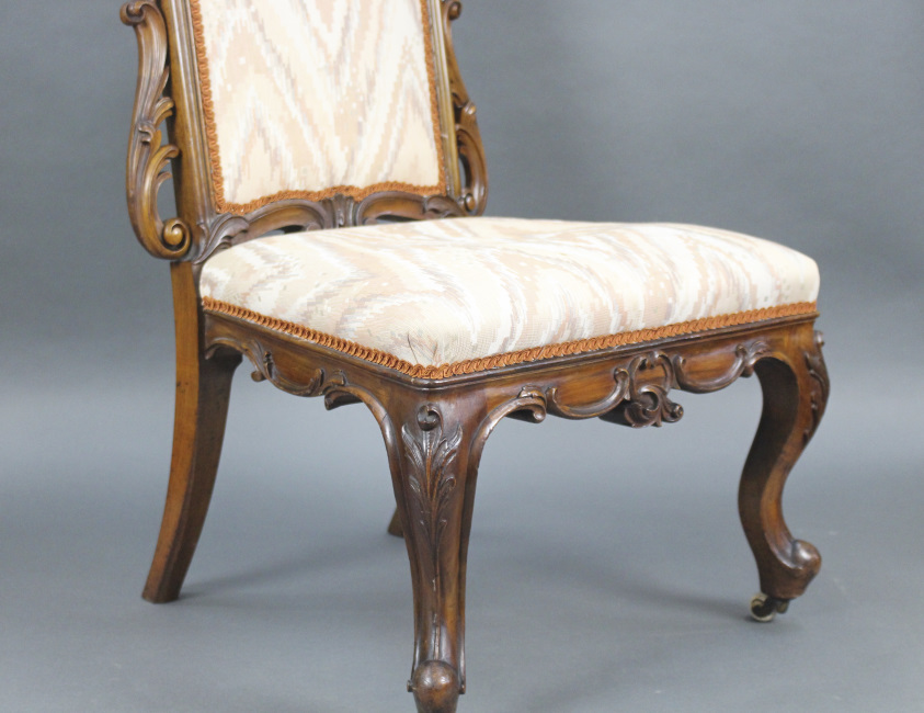Antique Victorian Carved Walnut Upholstered Chair - Image 7 of 8