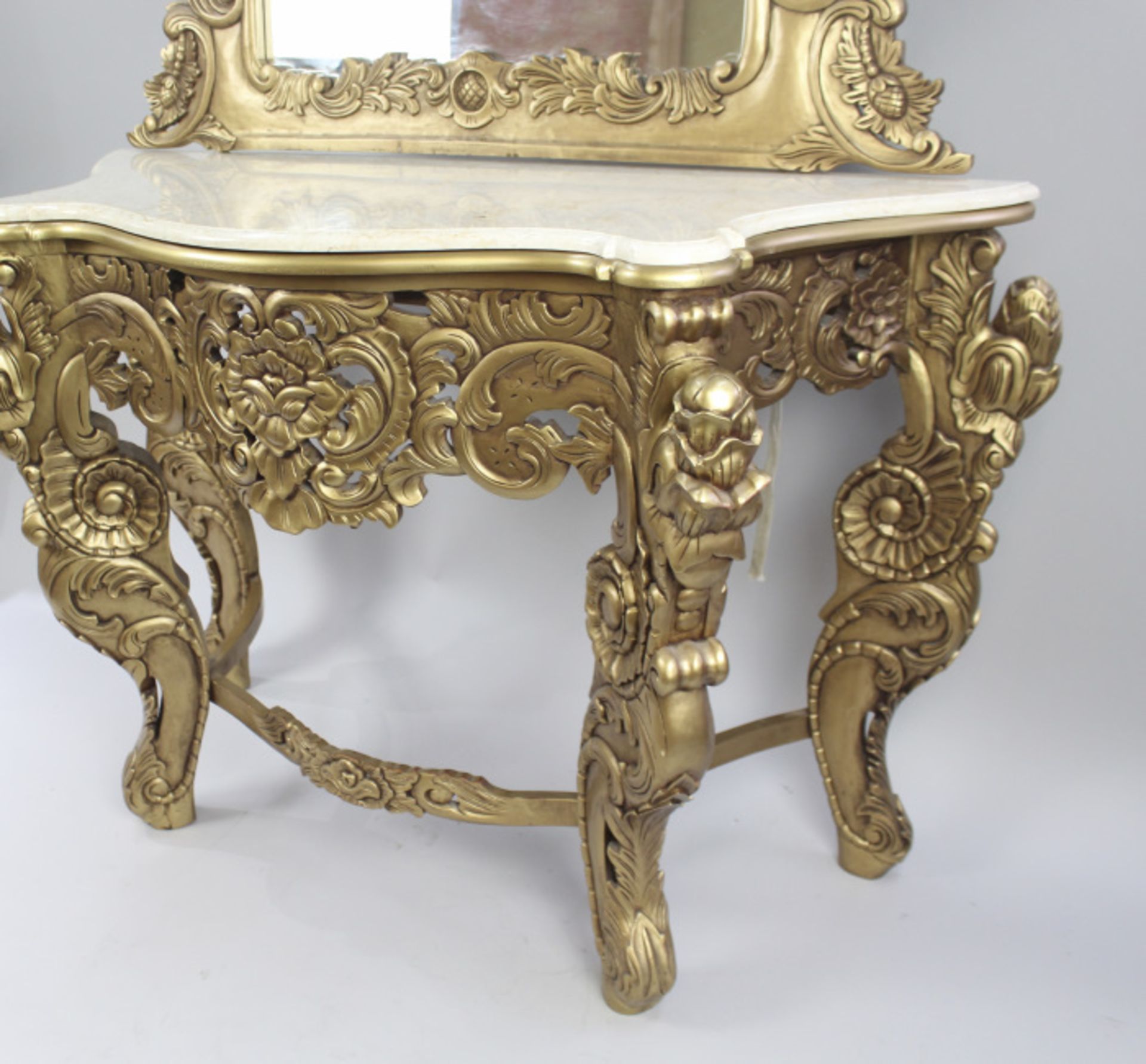 Large Carved Giltwood Marble Topped Console Table with Mirror - Image 8 of 10