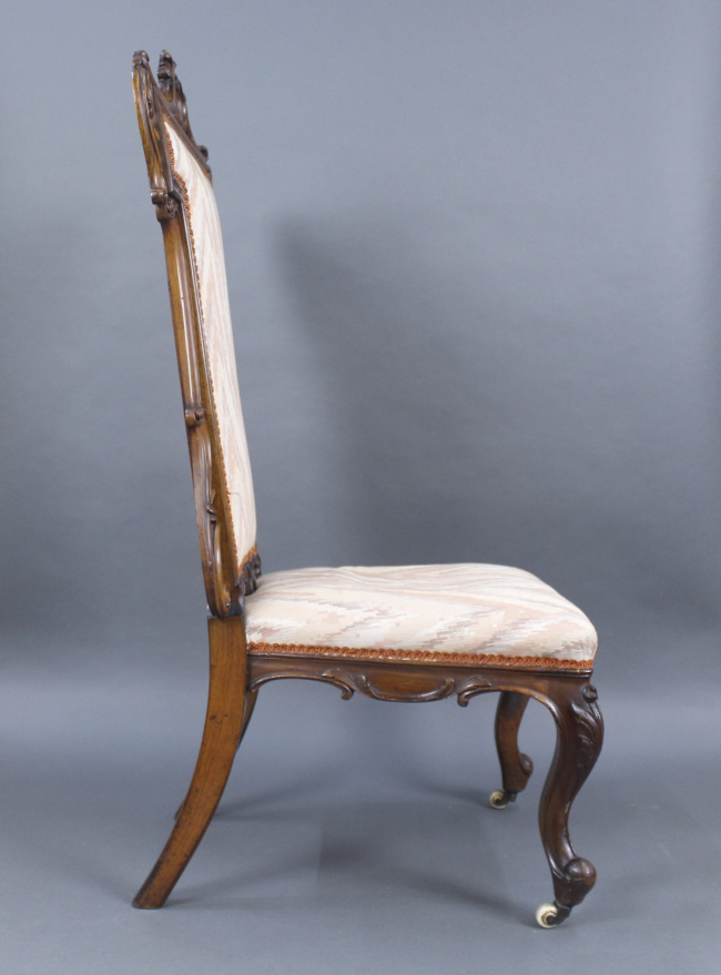 Antique Victorian Carved Walnut Upholstered Chair - Image 3 of 8