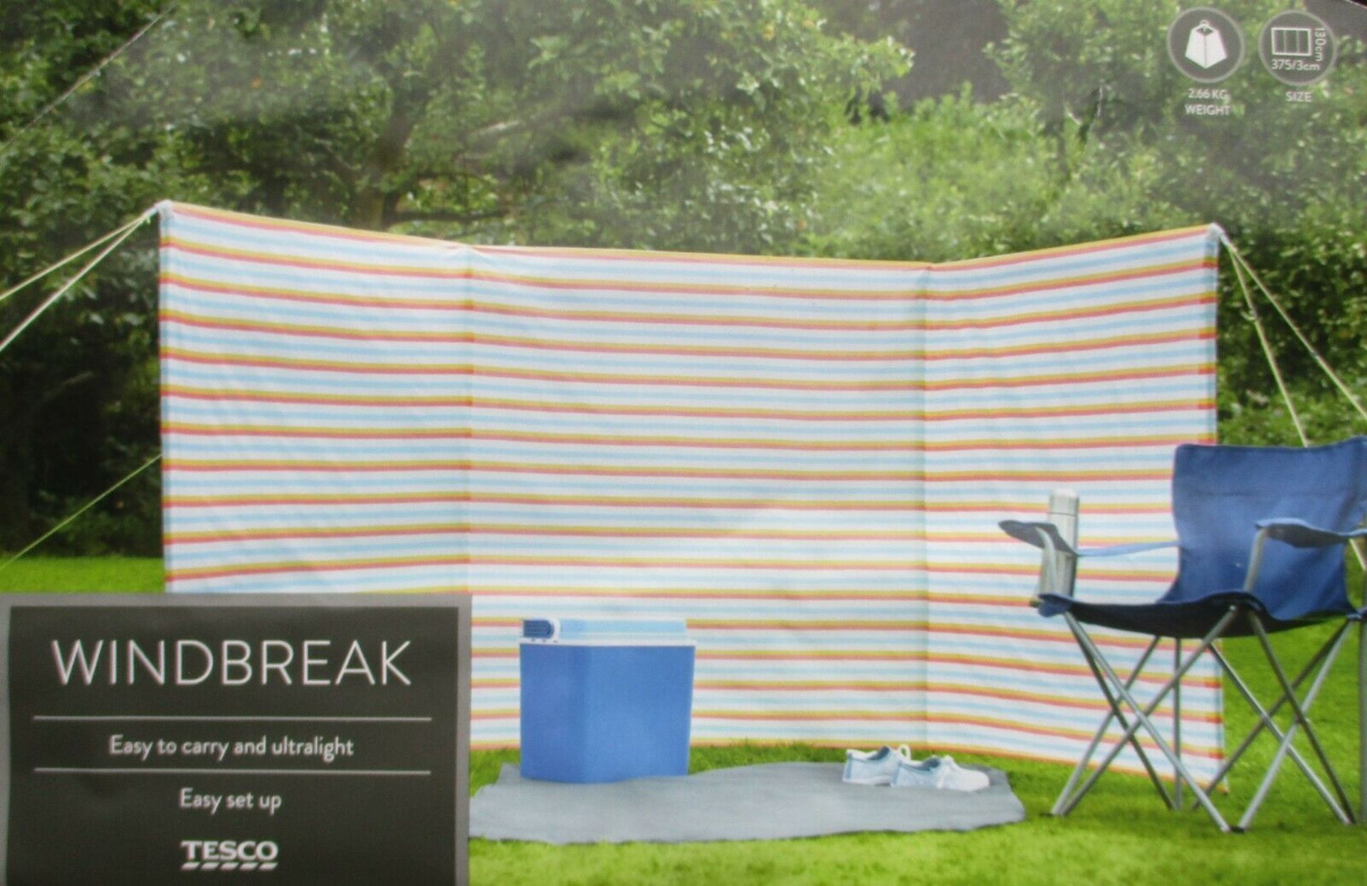 Brand New Tesco Windbreak 3.75M x 1.3M Lightweight Ideal For Camping & Caravanning Beach