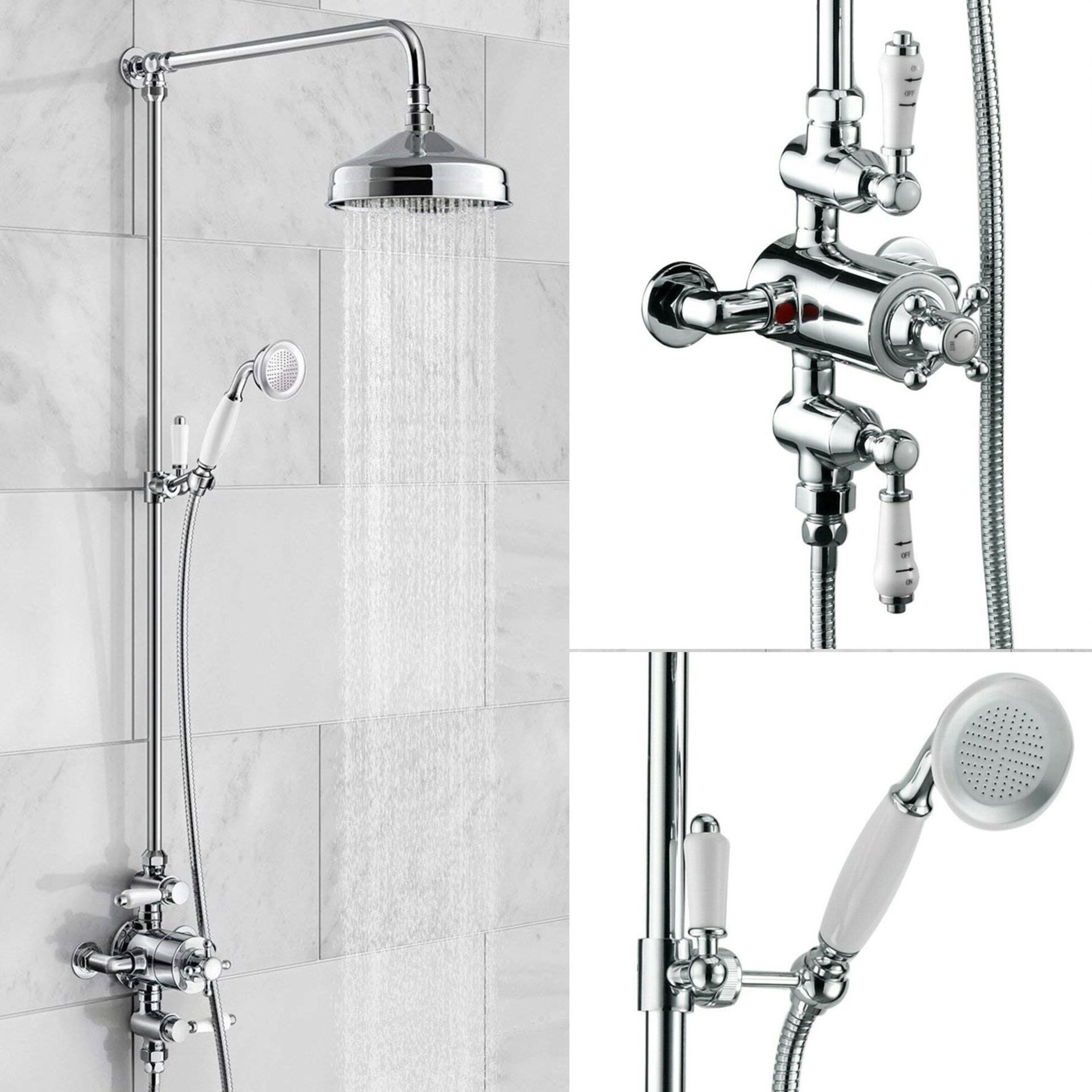 New (A161) Edwardian Dual Traditional Thermostatic Shower Mixer + Rigid Riser + Diverter. This ...